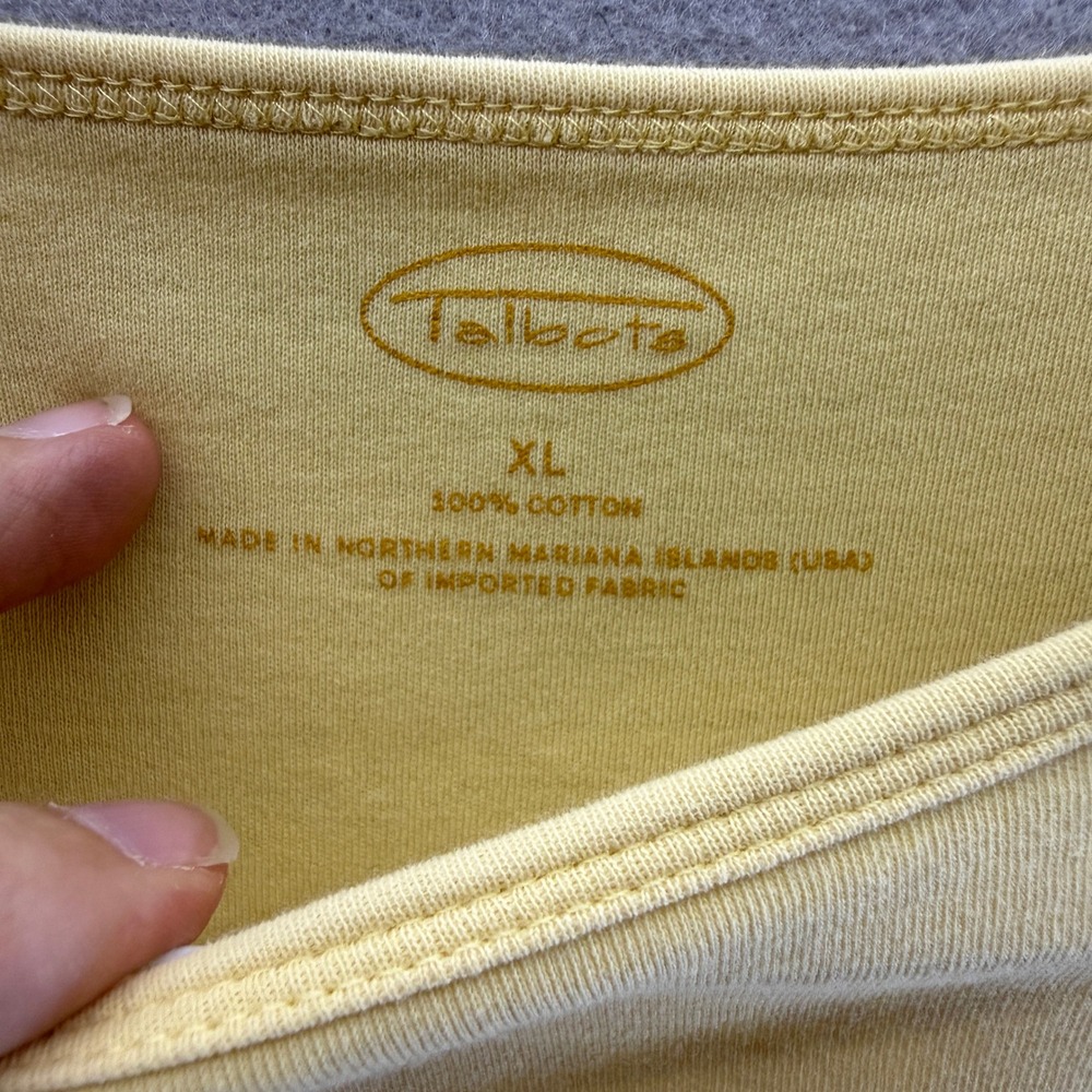 Talbots Yellow Cotton Short Sleeve Crew Neck Tee Shirt XL Side Slits - Picture 2 of 6
